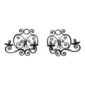 Ancienne paire d'appliquer fer forgé style baroque