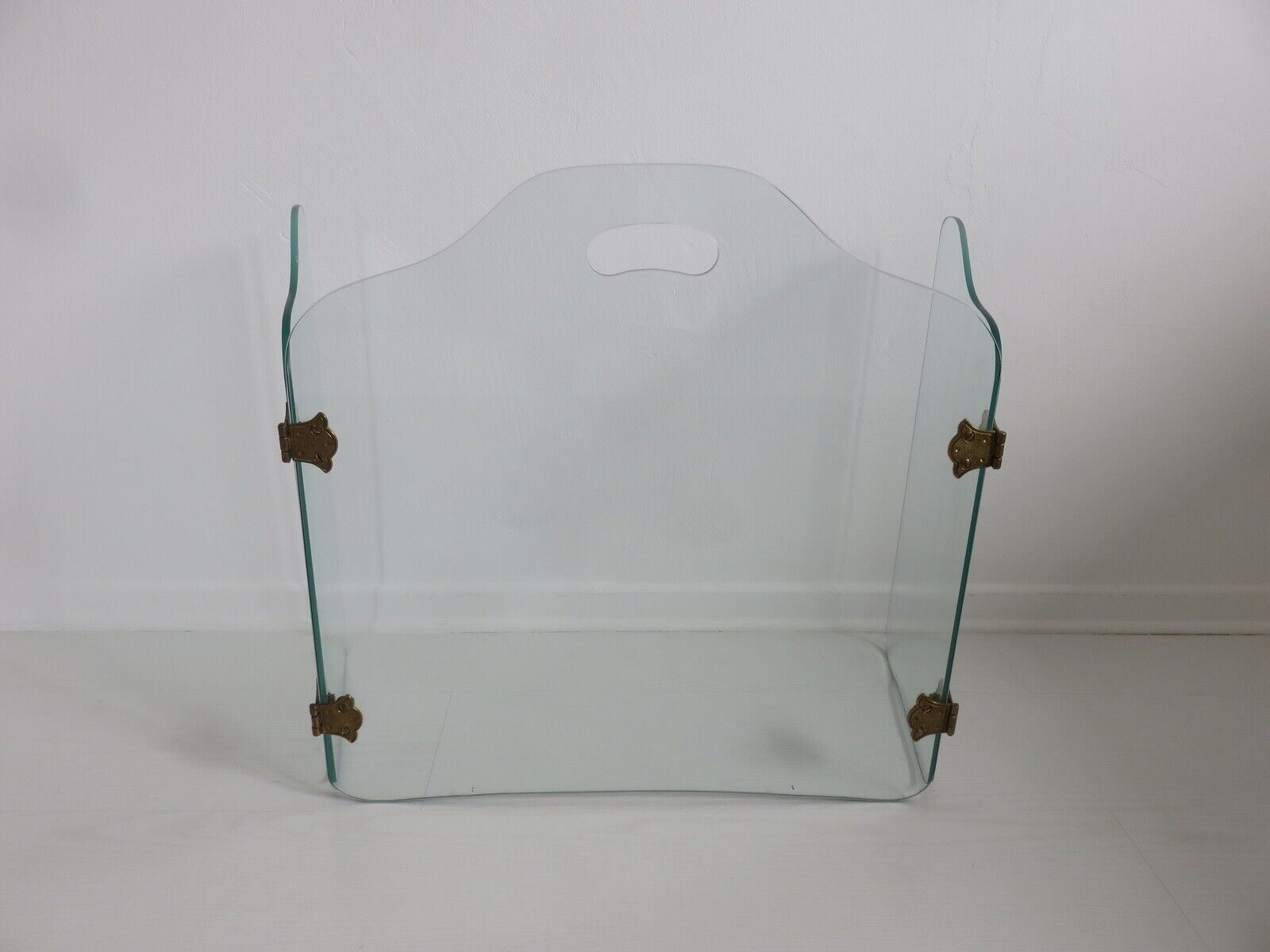 Glass and brass chimney fire barrier with 3 panels 1960 1970