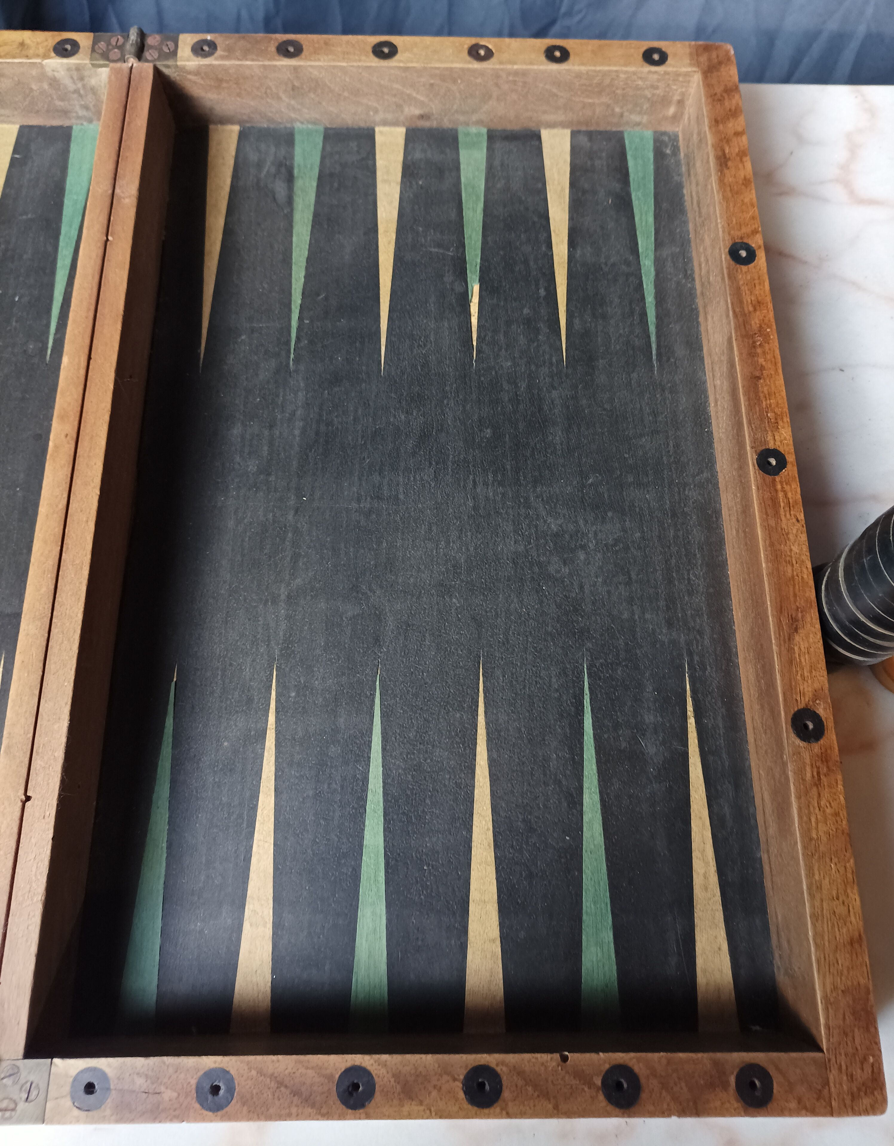 Backgammon game old wooden board game