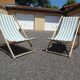 Pair of sun loungers with vintage blue blue stripes