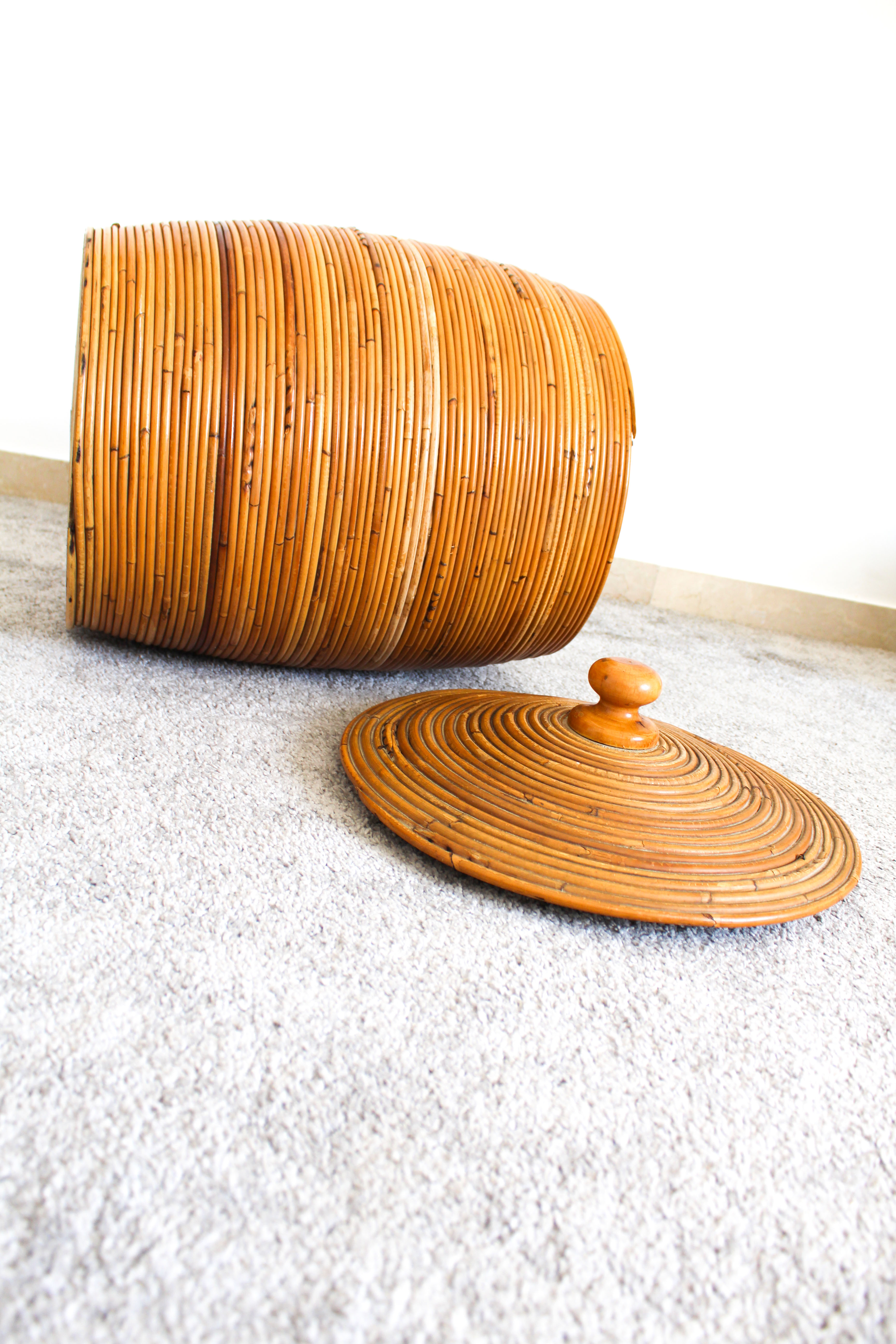 Cylindrical wicker basket, Italy 70's