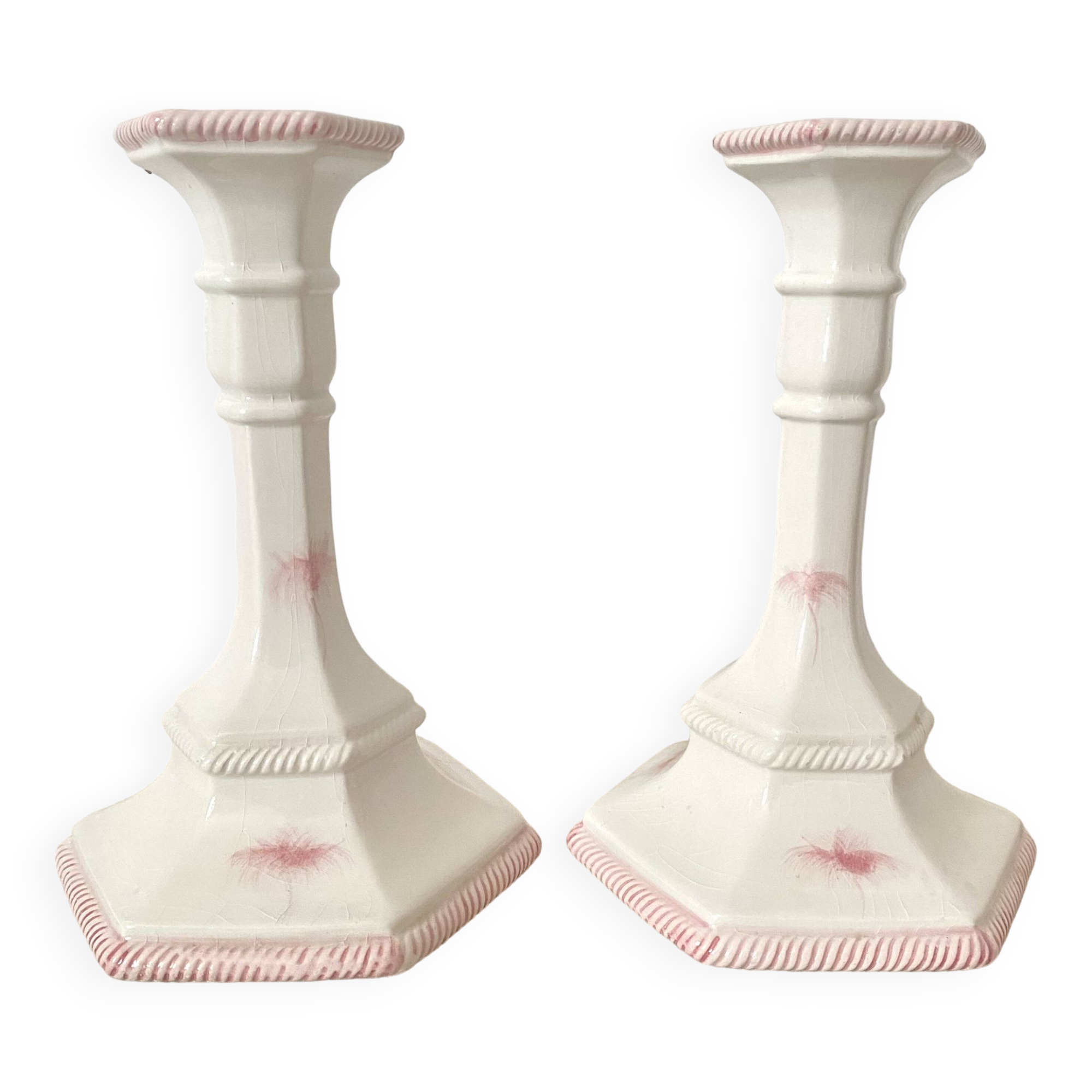 Pair of ceramic candlesticks, Italy
