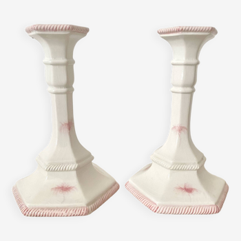 Pair of ceramic candlesticks, Italy