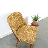 Bloemen stoel met bruin kunstleder vintage