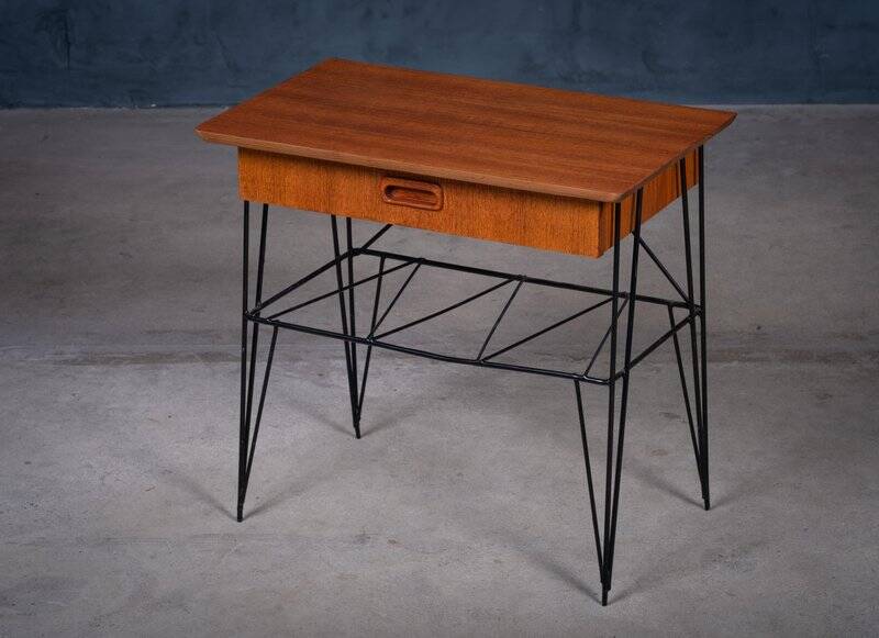 Mid-Century Modern Danish Teak Bedside Table with Metal Frame, 1960s