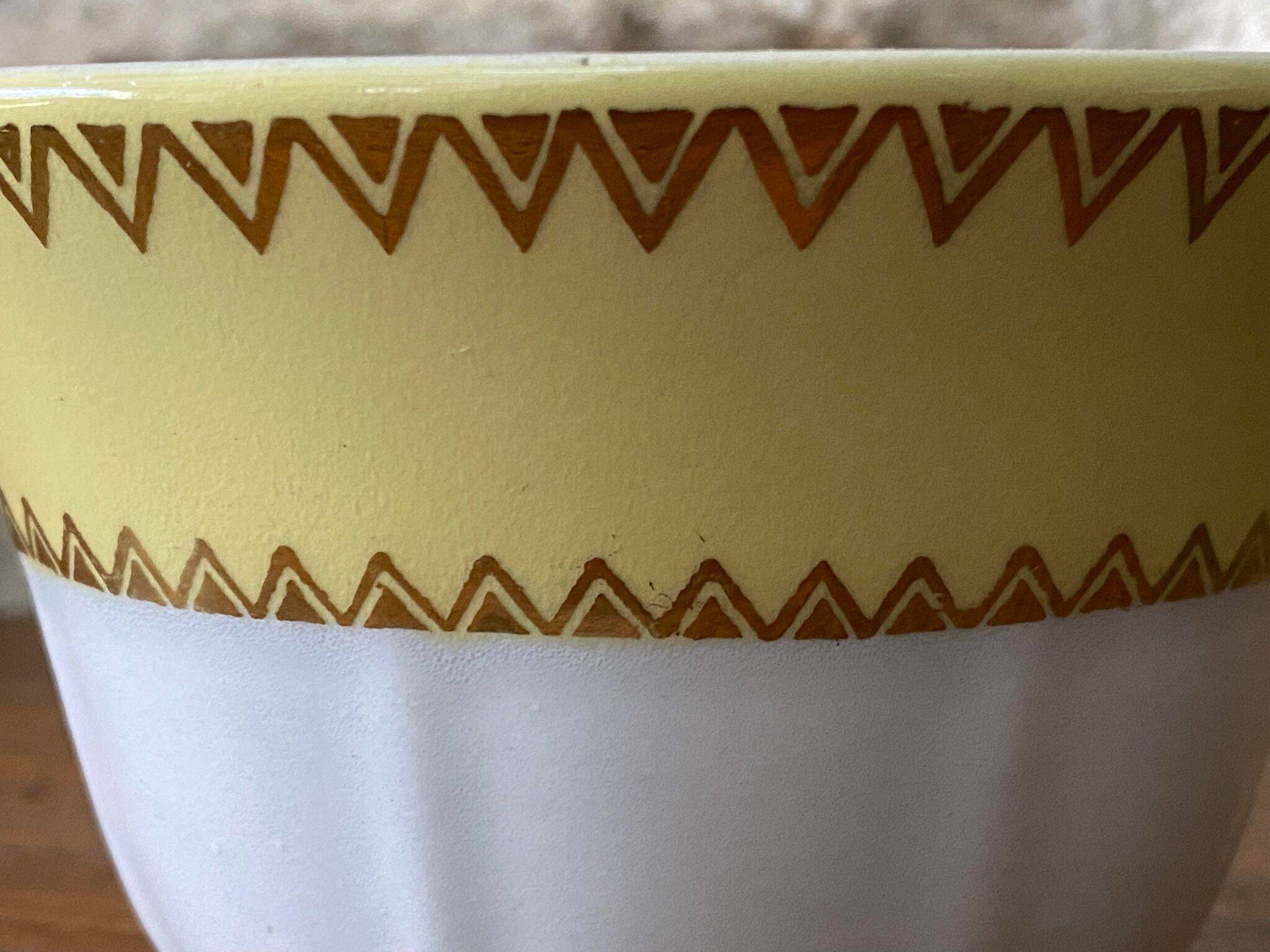 Sugar bowl or candy dish in white earthenware with yellow and gold frieze decoration