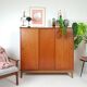 Sideboard high Danish teak veneer vintage sliding doors