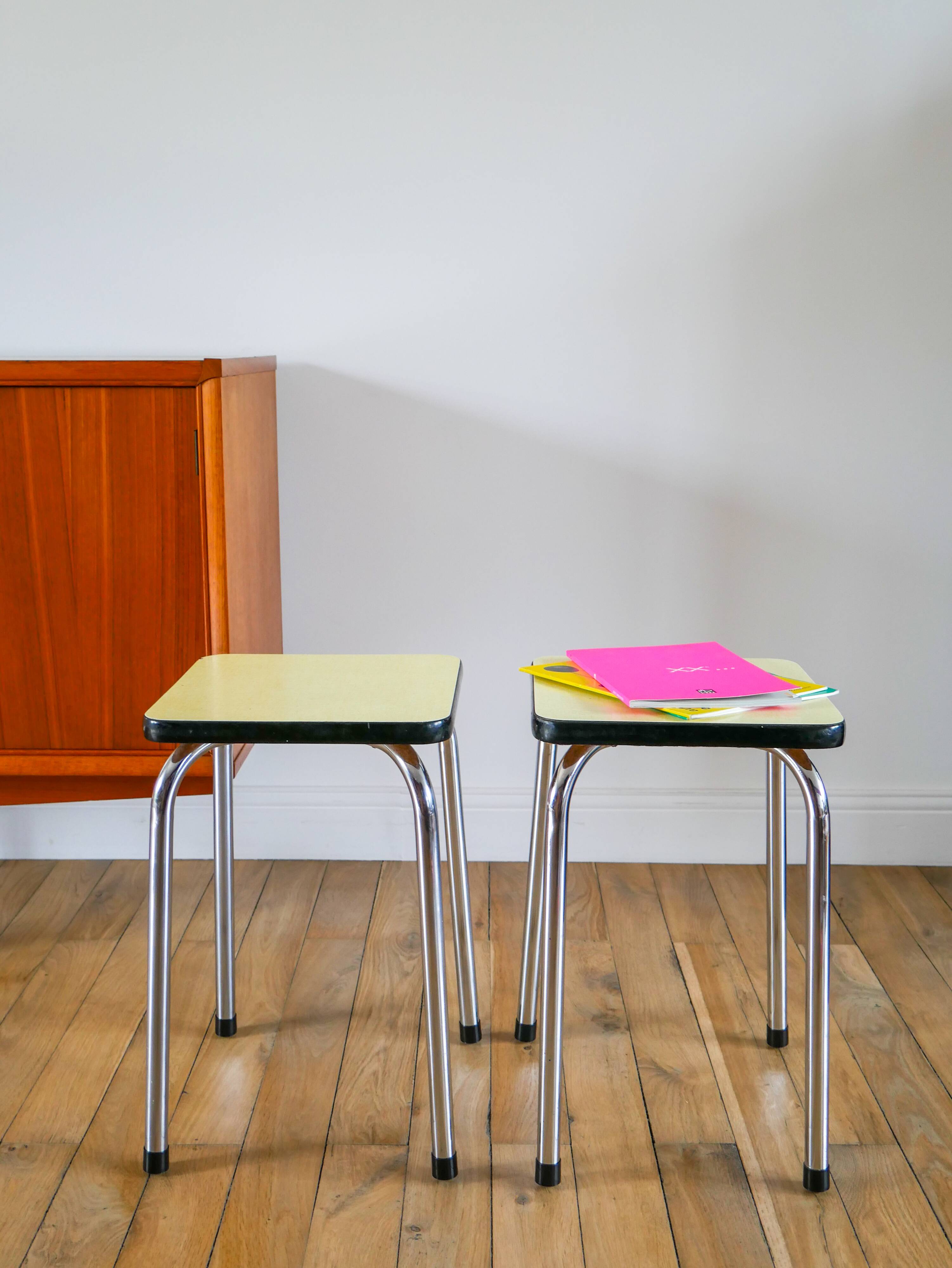 Pair of yellow formica stools, 1970