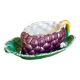 19th-century Sarreguemines earthenware sauce boat, trompe-l'oeil grape