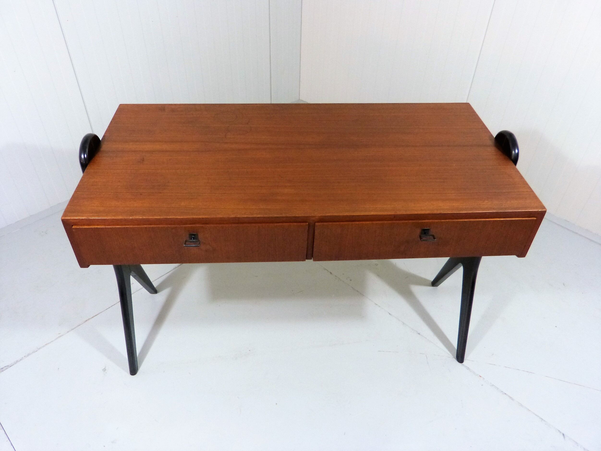 Vintage teak desk with black scissor legs 1960's