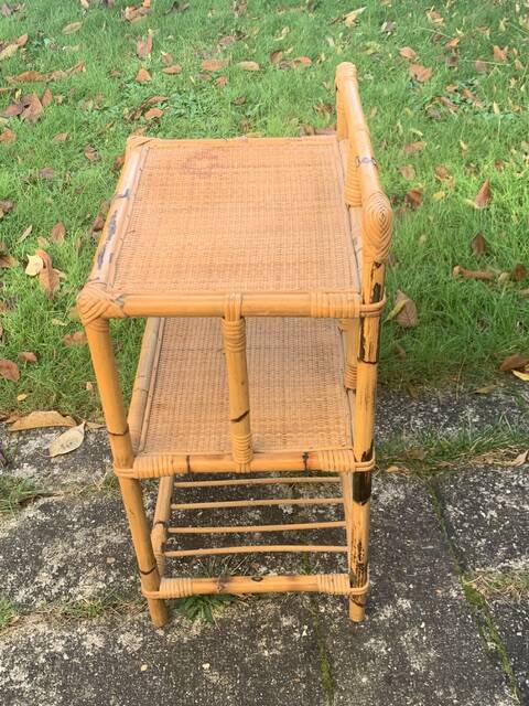 Vintage 3-tier bamboo and rattan shelf