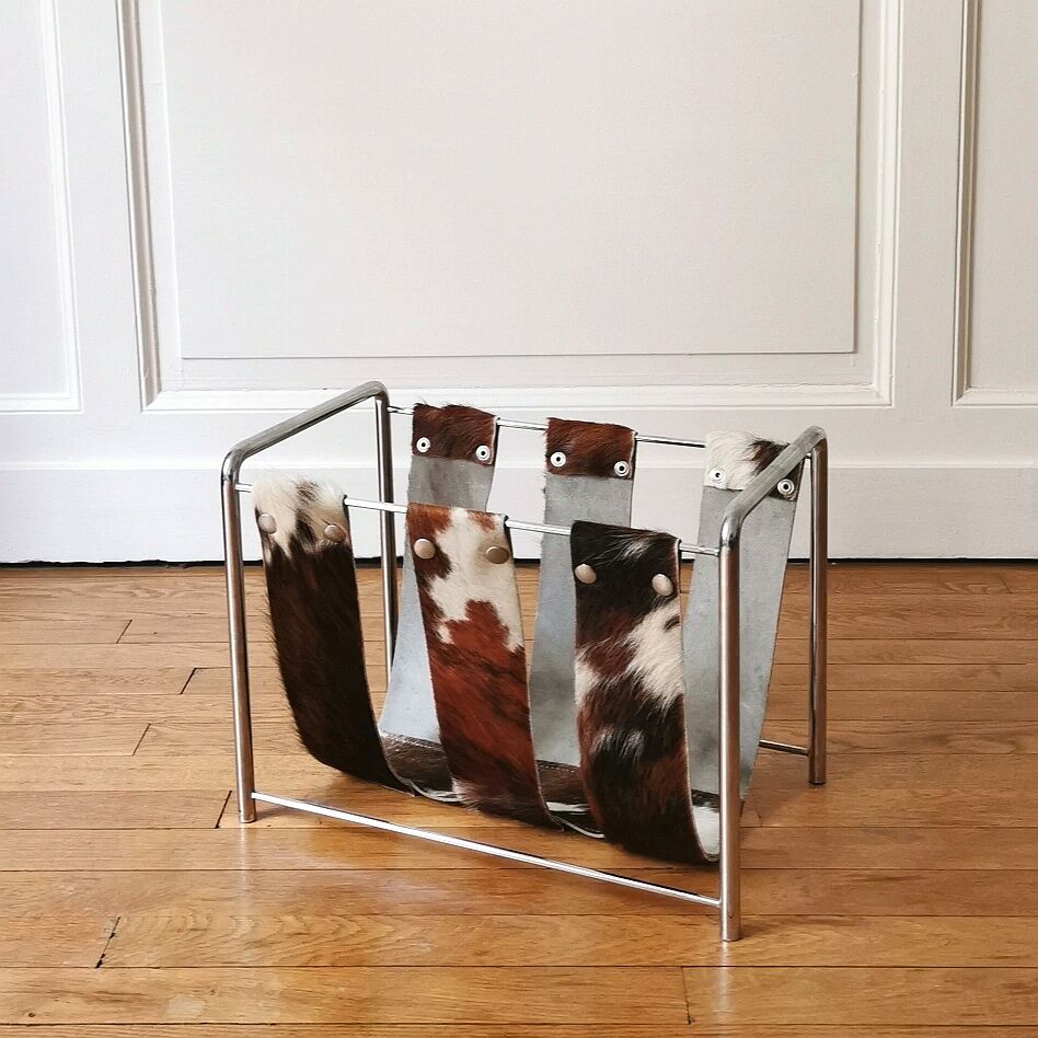 Magazine holder chrome and leather, 1970