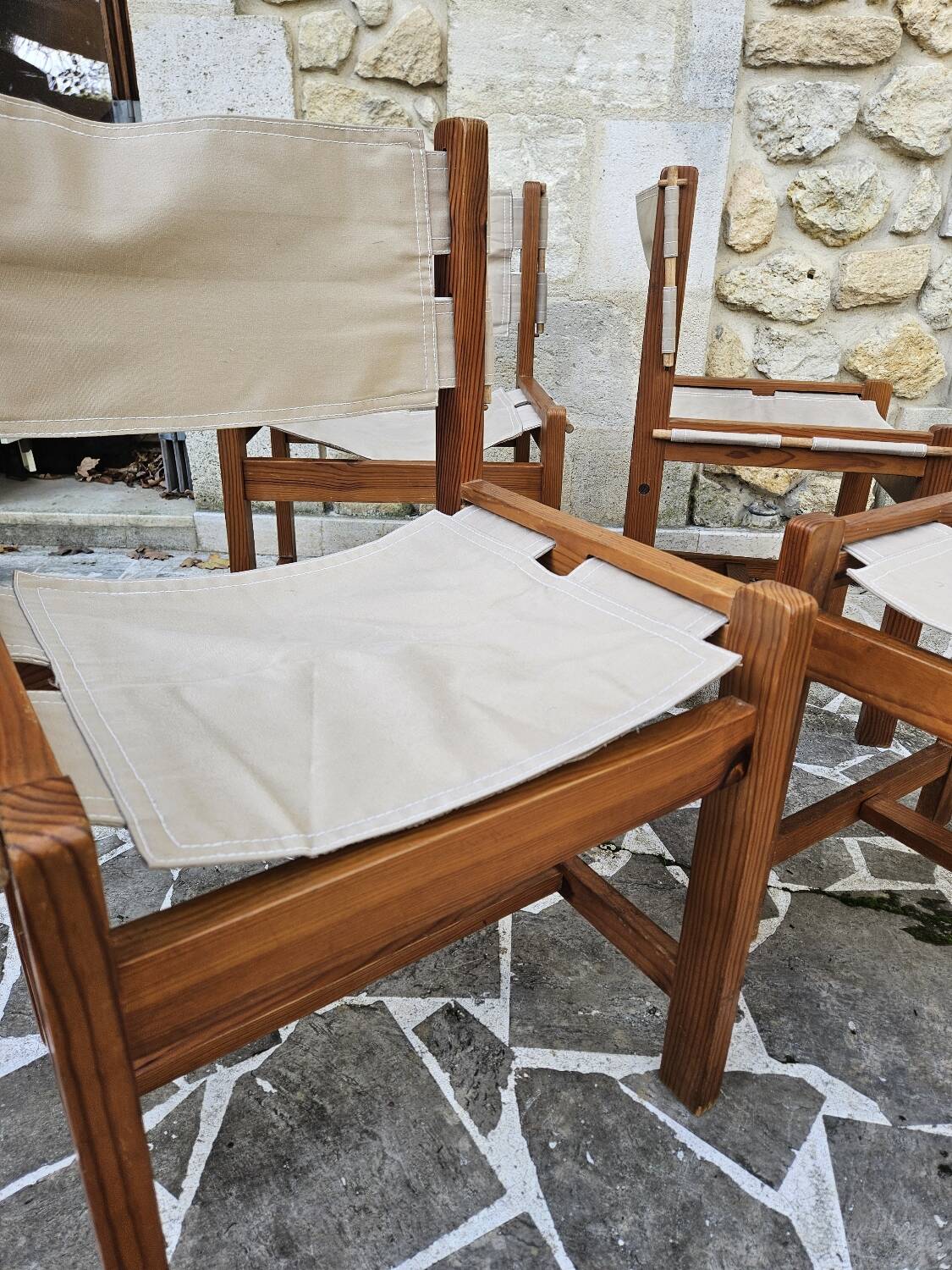 Set of 4 Safari chairs in pine