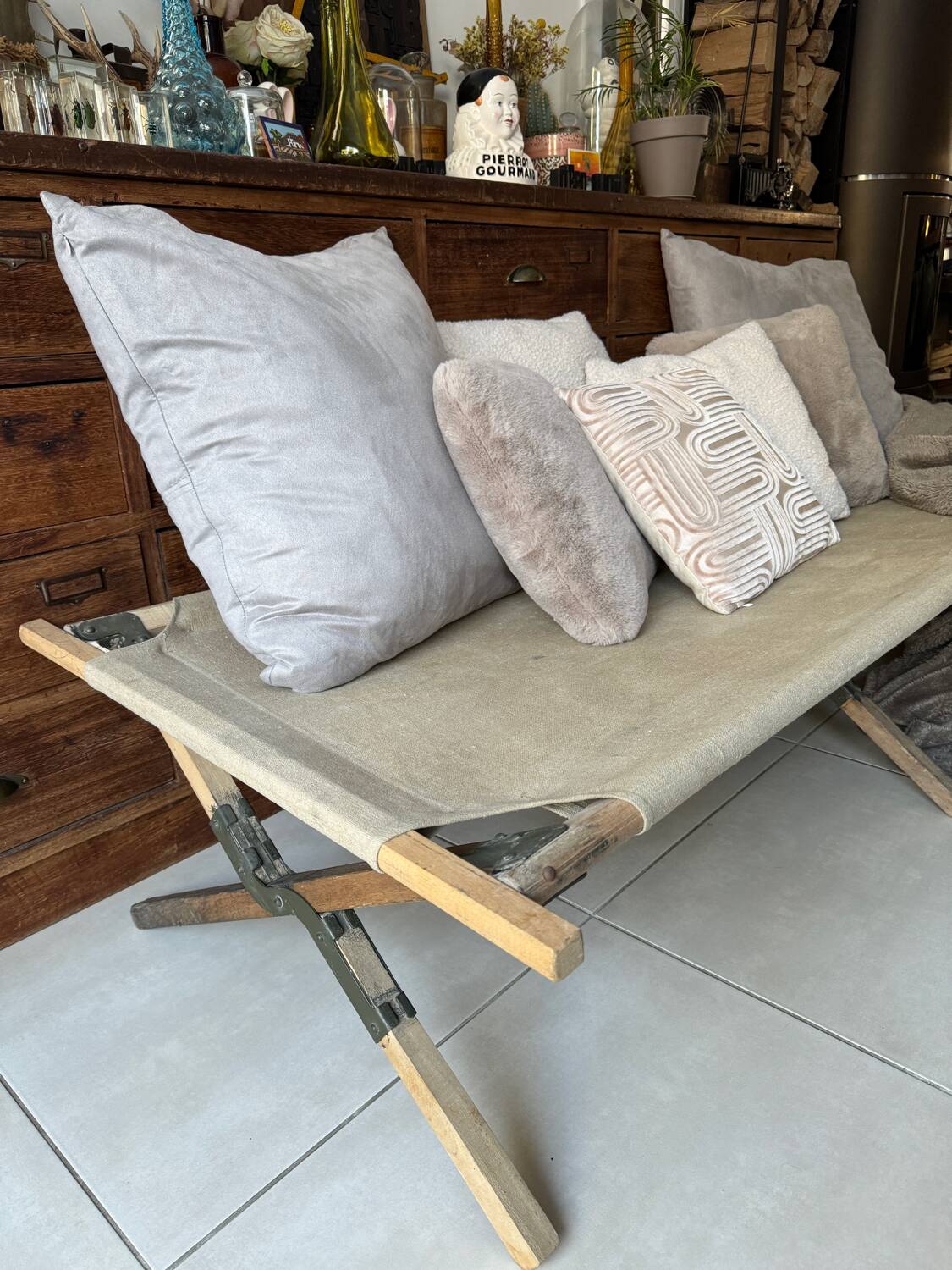 Old vintage military camp bed