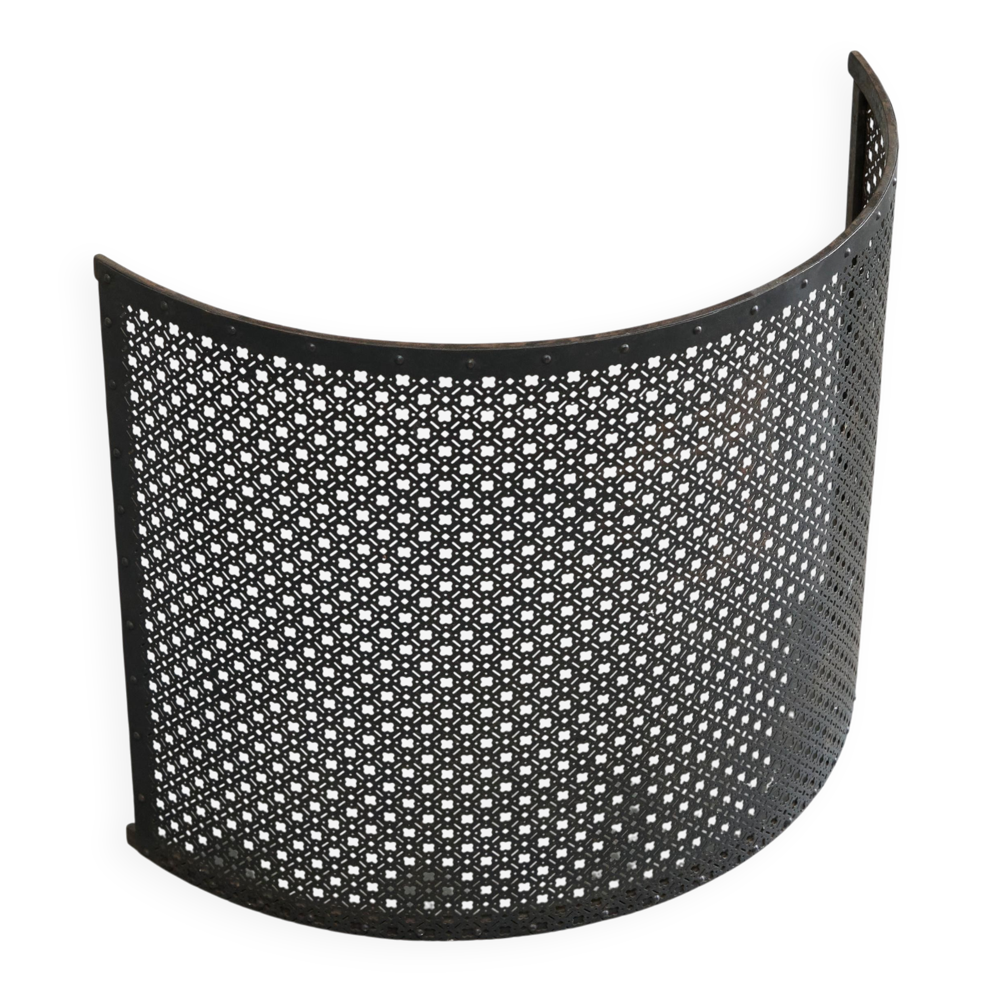 Half-moon antique wrought iron fire screen from the 19th century.