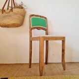 Renovated antique chair – carved wood and green backrest
