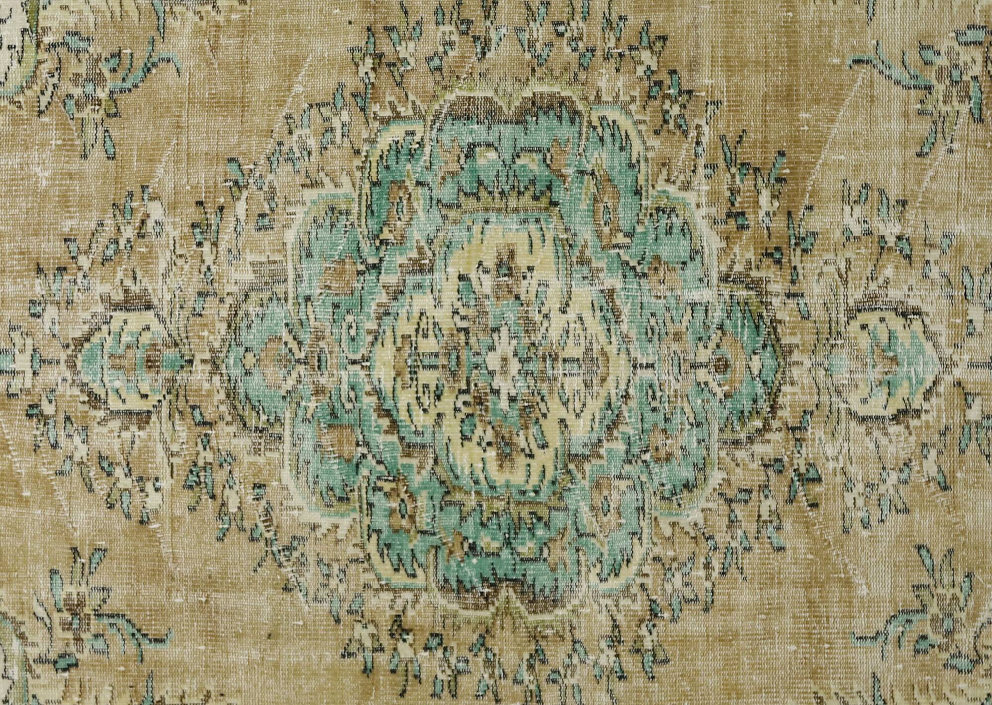 Vintage Turkish Carpet Floral Medallion Beige Green 280 x 166 cm