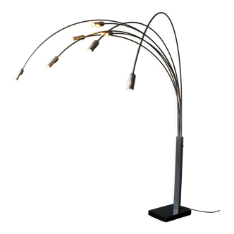 7-spoke brushed metal arch floor lamp, Italy, 1970