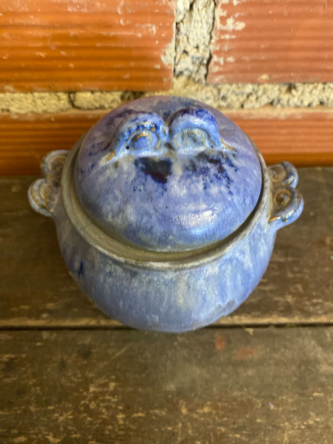 Apothecary pot + old lid peggy la bathie glazed polychrome stoneware
