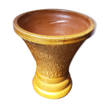 Old vase sandstone décor chisled beige brown 70s vintage