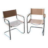 Pair of beige and chrome armchairs