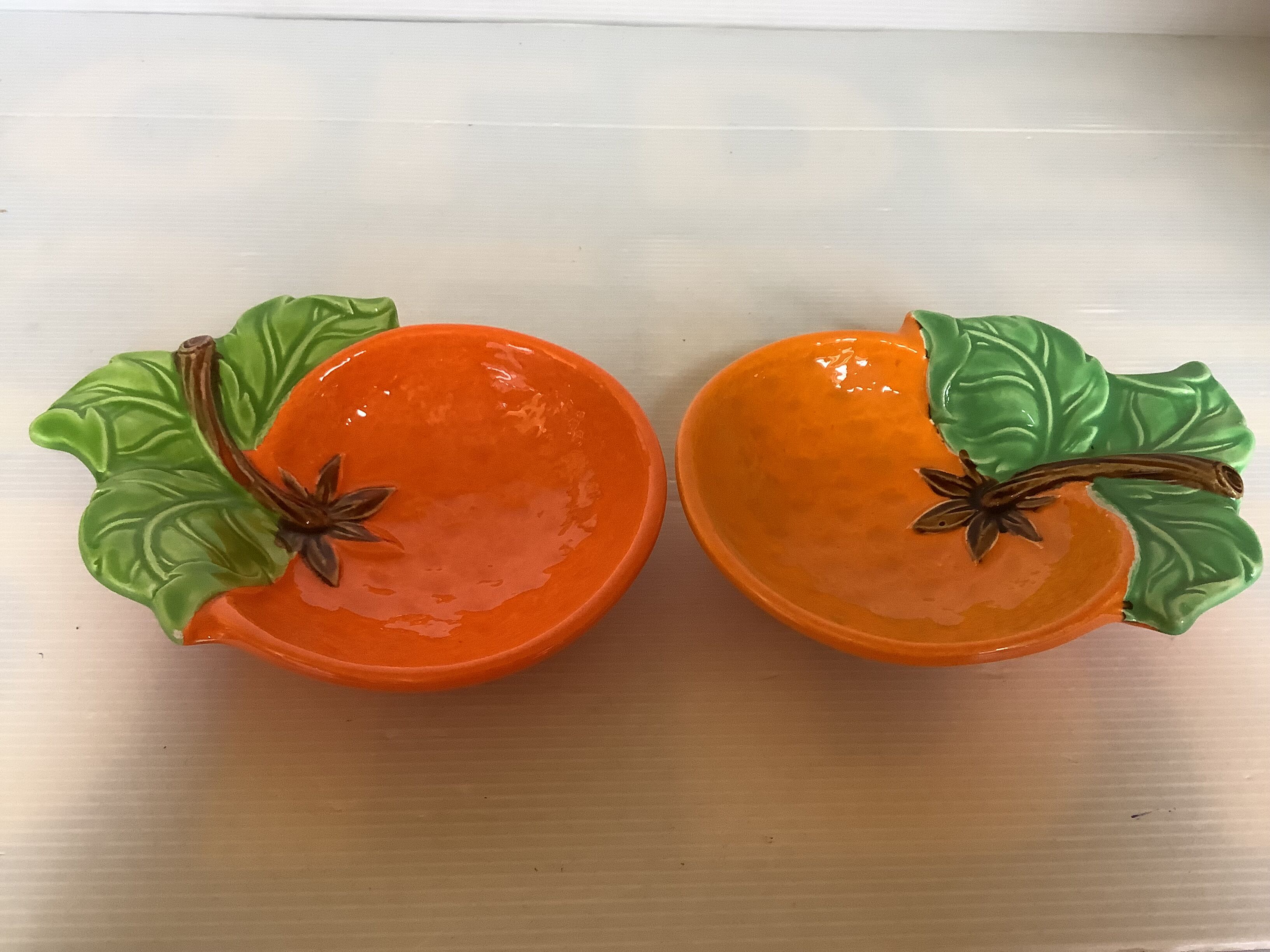 Paire de coupelles vide poche barbotine orange Japan