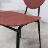 Vintage 70s chair in black lacquered metal and atypical red vinyl