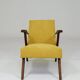 Fauteuil scandinave velours côtelé jaune citron chêne 1960