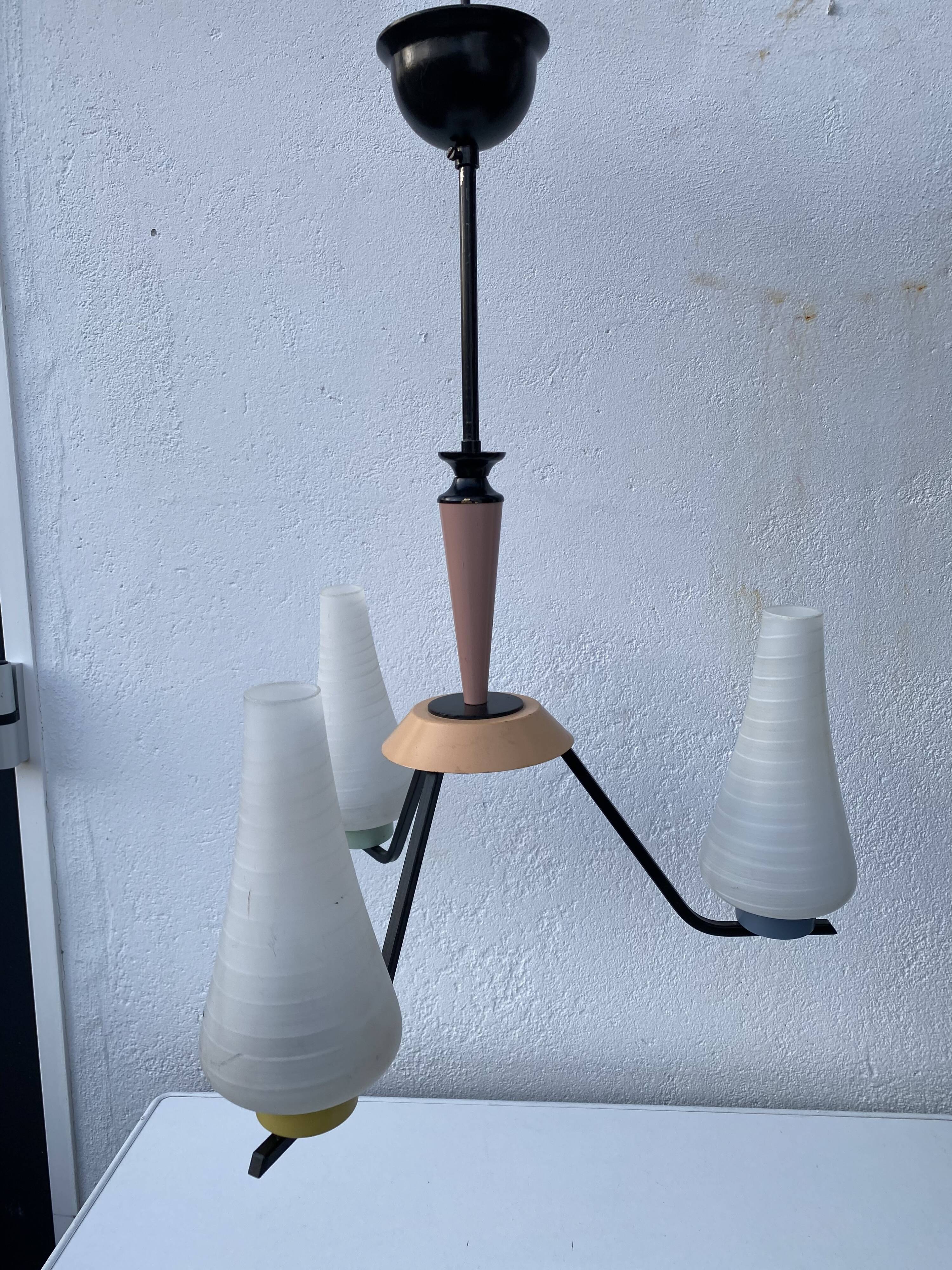 Vintage milk glass pastel color hanging lamp