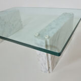 Coffee table in carrara marble and glass