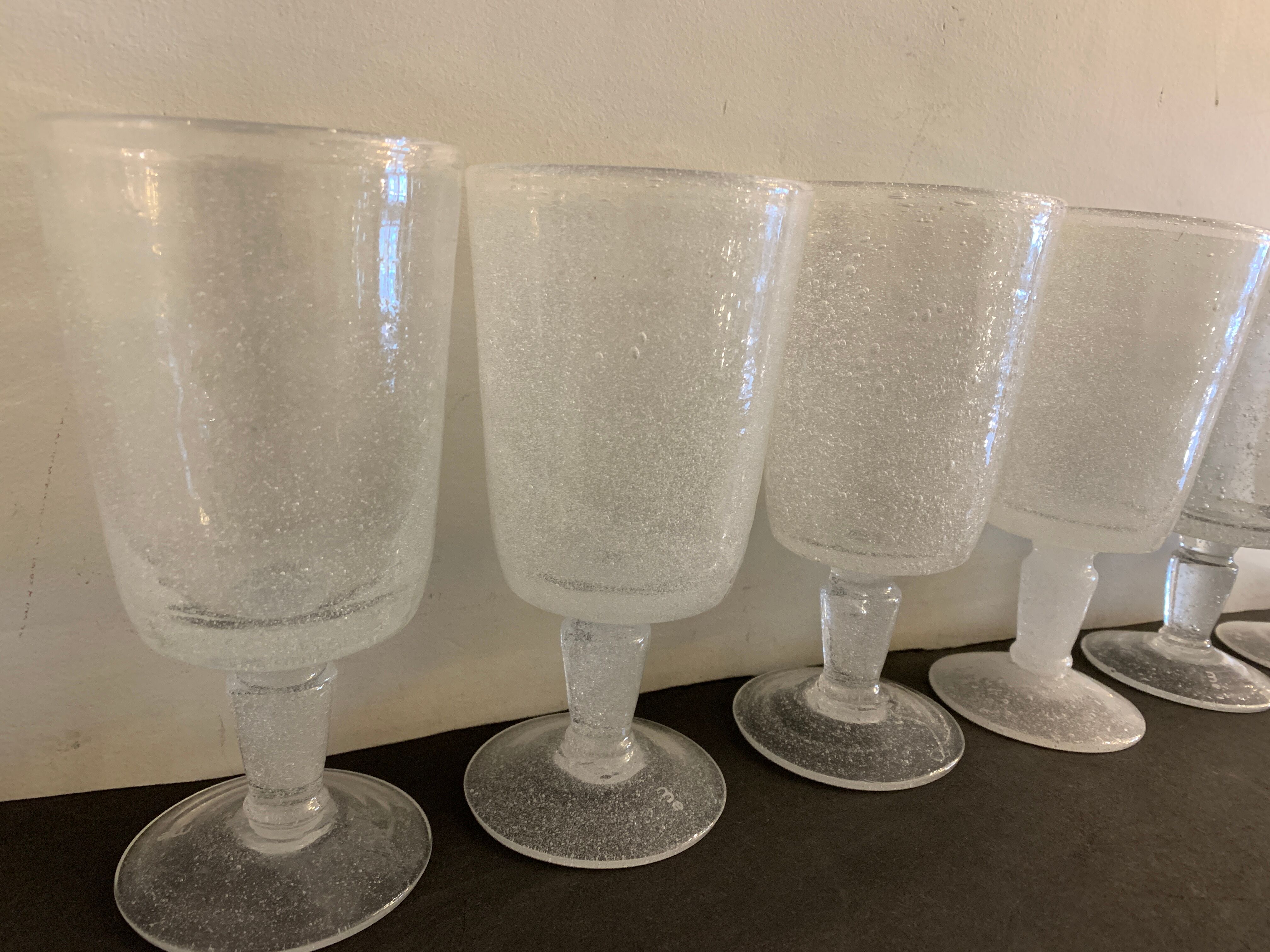 6 blown and bubbled wine stemmed glasses, Riom glassware, Puy-de-Dôme