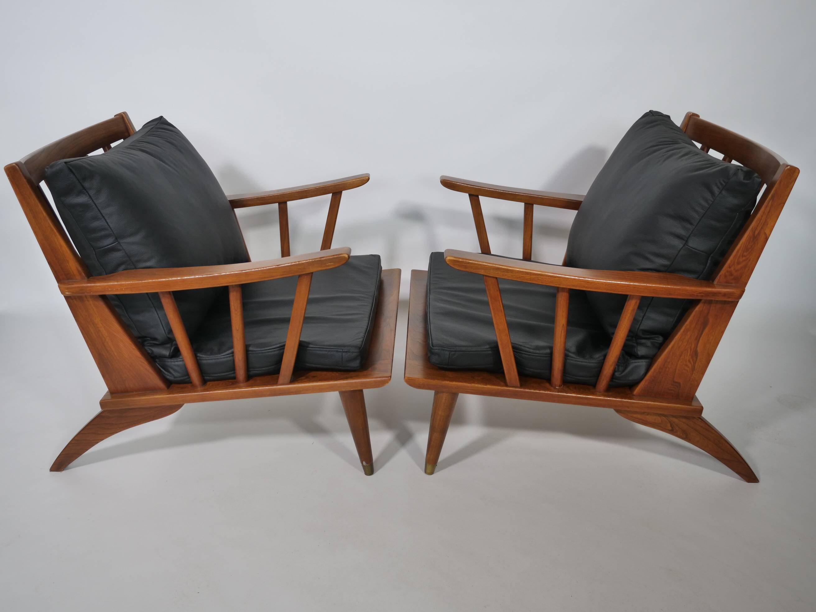 Leather Lounge Armchair Set – Teak, 1960s Mid-Century Vintage