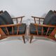 Leather Lounge Armchair Set – Teak, 1960s Mid-Century Vintage