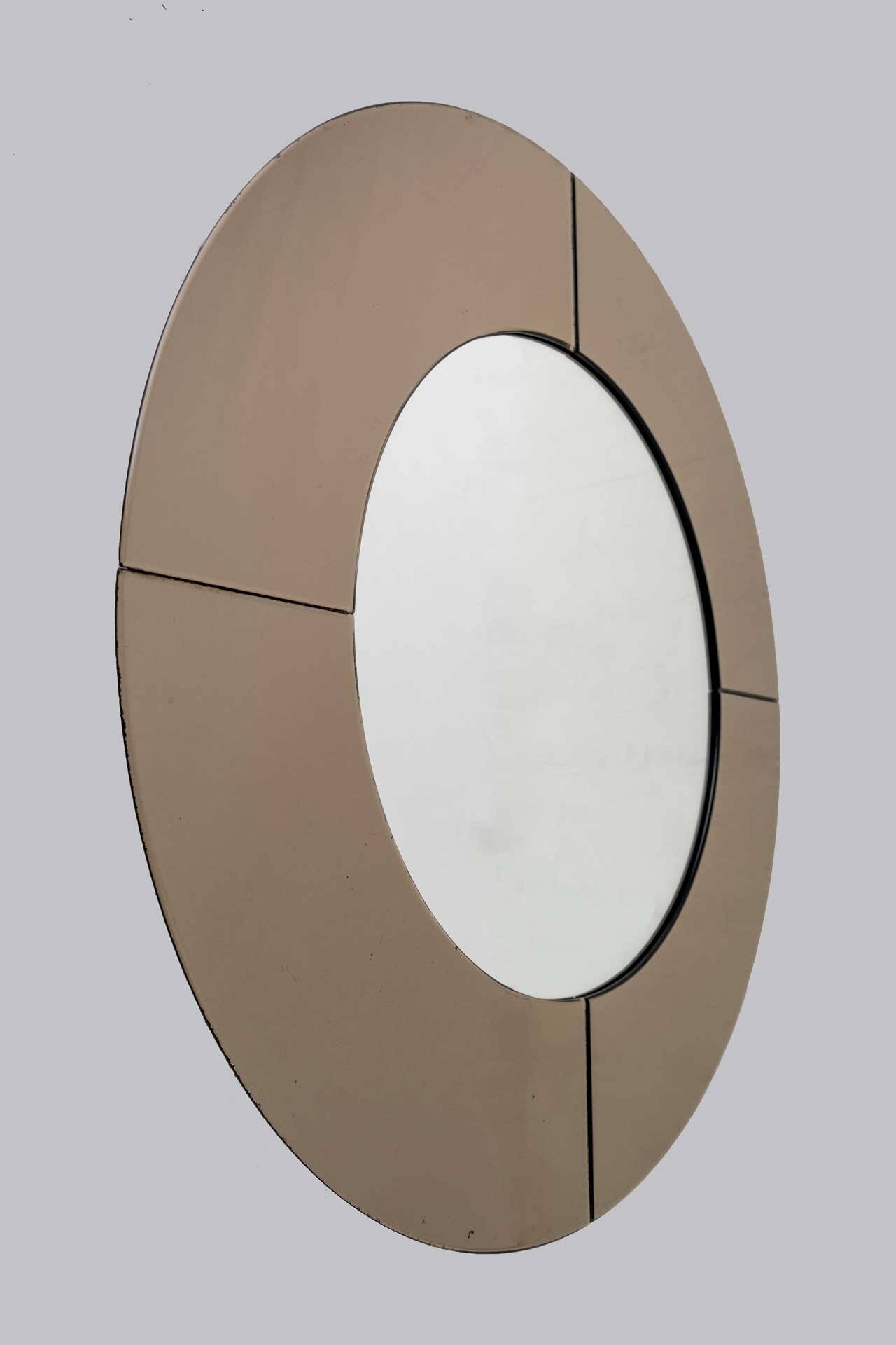 Mid-Century Modern Italian Smoked Round Large Mirror, 1970s