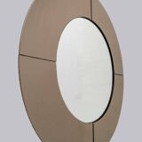Grand miroir rond fumé italien moderne du milieu du siècle, années 1970