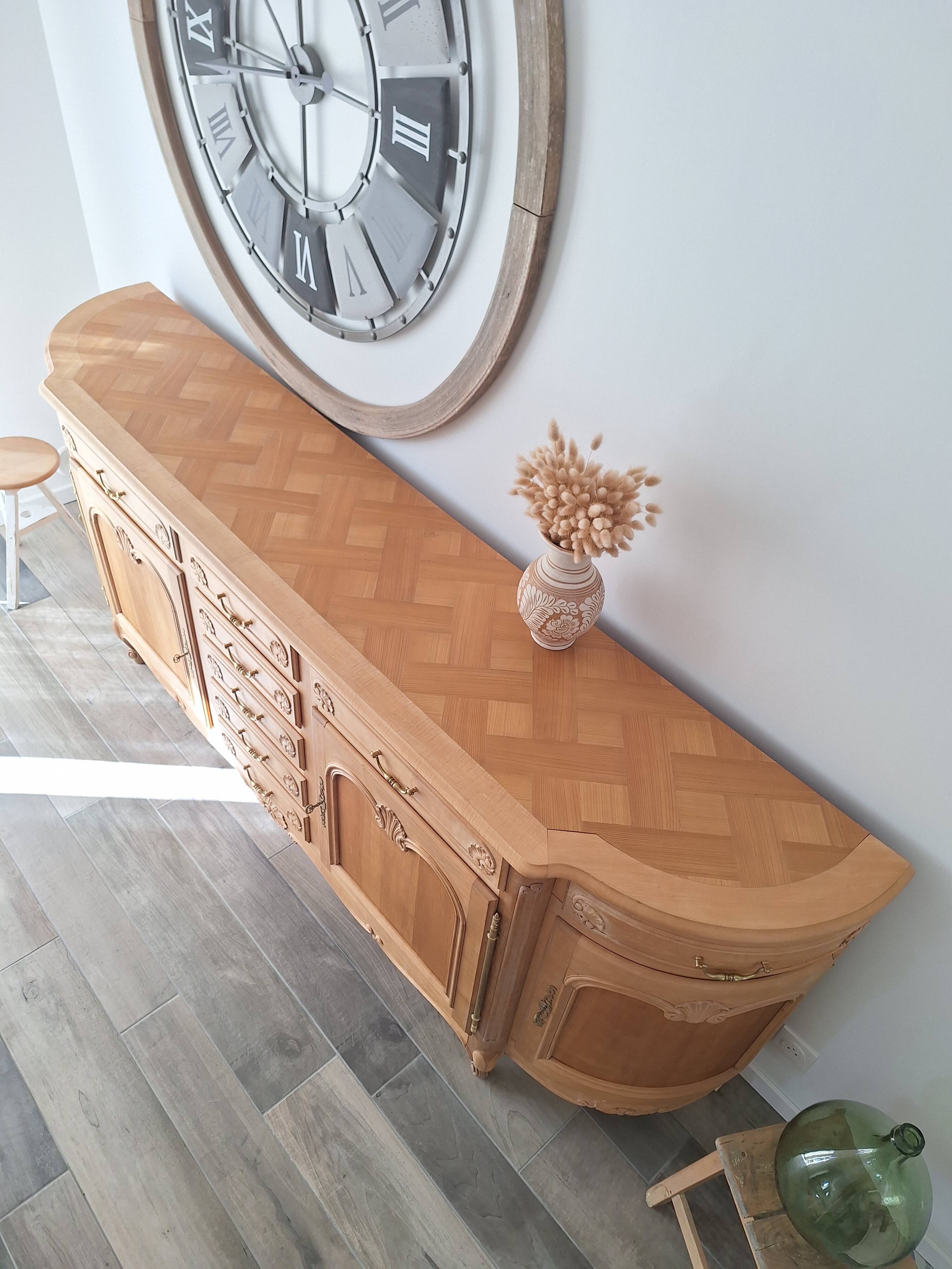 Low buffet in solid cherry wood renovated – Louis XV style – 250 cm