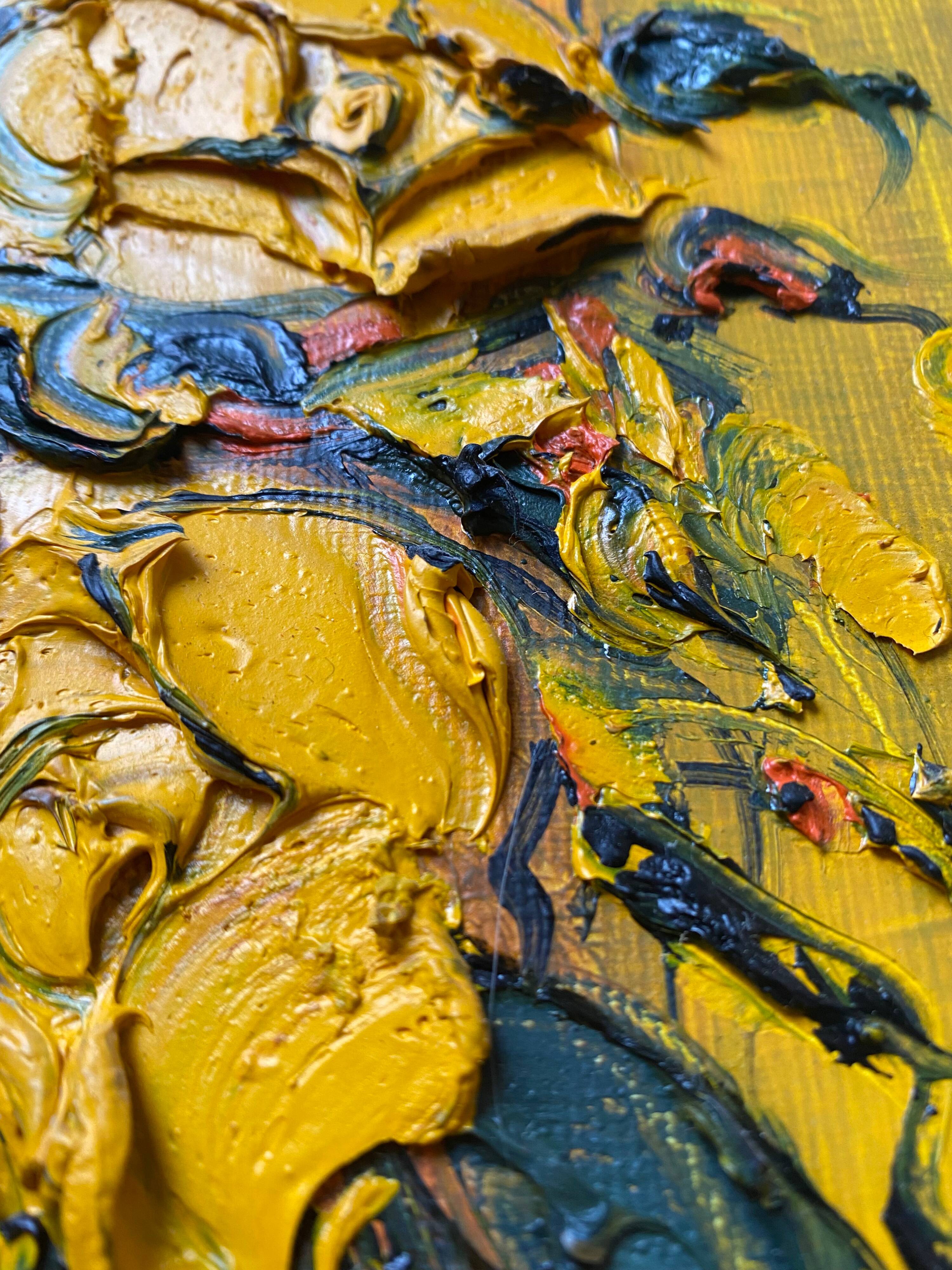 Painting "Bouquet of yellow roses" by Patrick HUGONNOT (1963) + frame