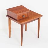 Vintage bedside table. Varnished wood. France, 1960s.