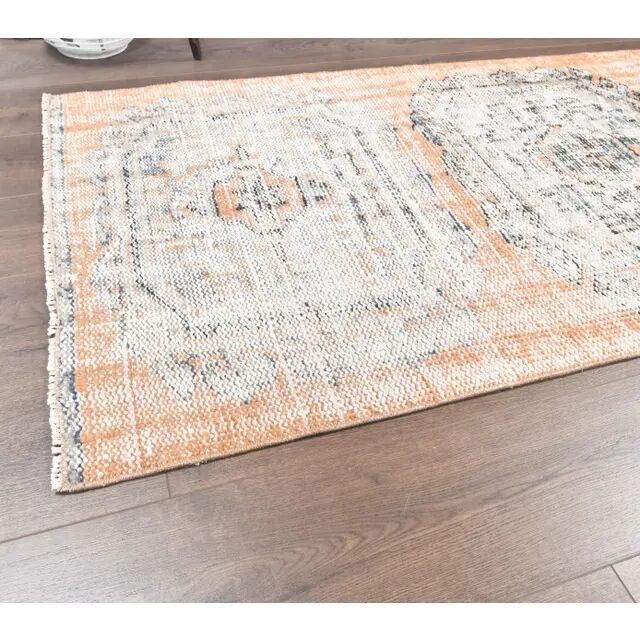 1960s 1 Turkish Hand-Knotted Geometric Runner Rug 87x334