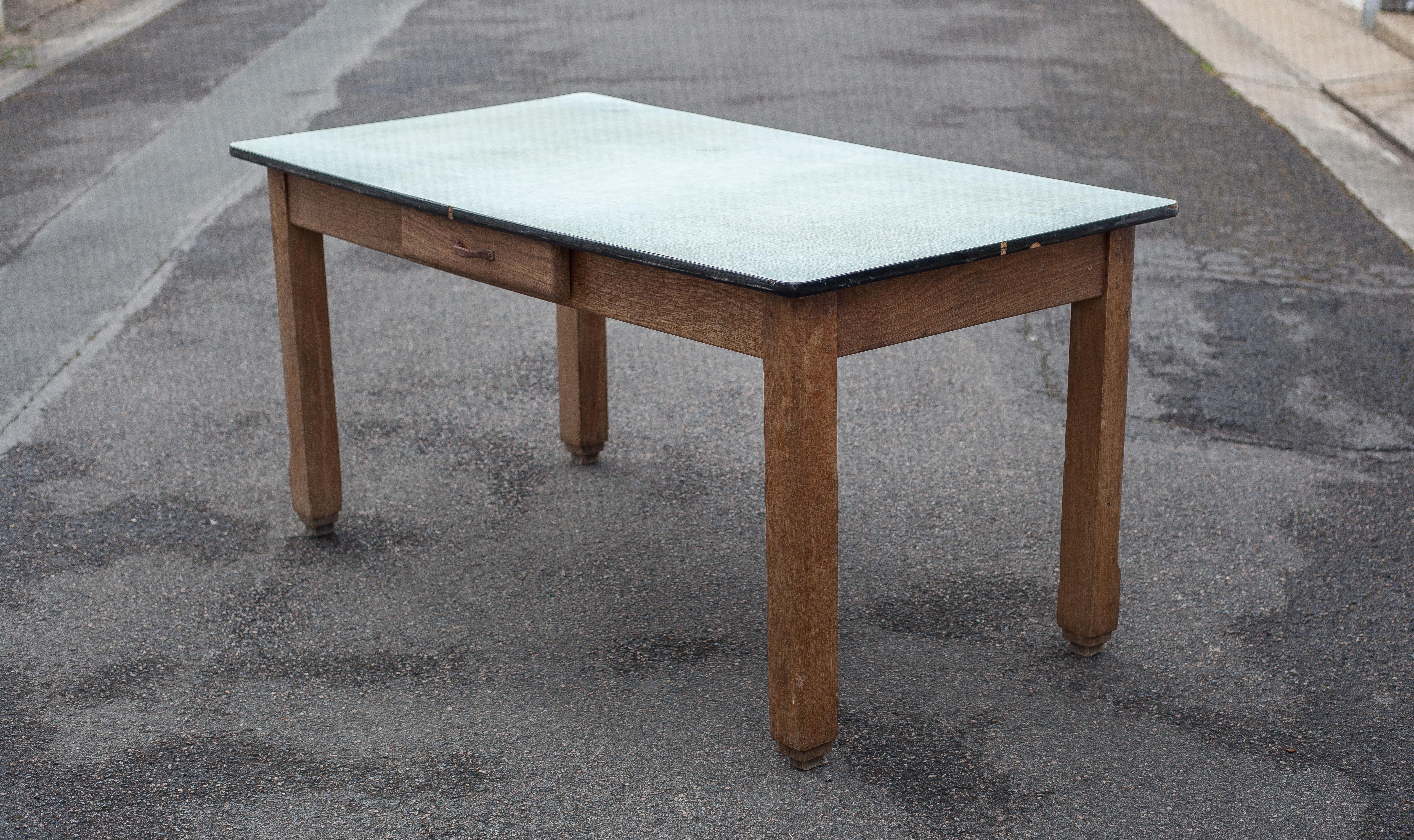 Wooden table formica top green vintage water
