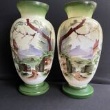 Pair of large hand-decorated opaline vases with marks on the heel – Napoleon III