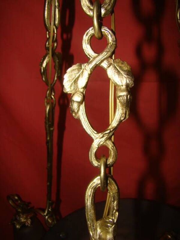 lustre en pâte de verre 1 coupe et 3 tulipes signé '' Degué