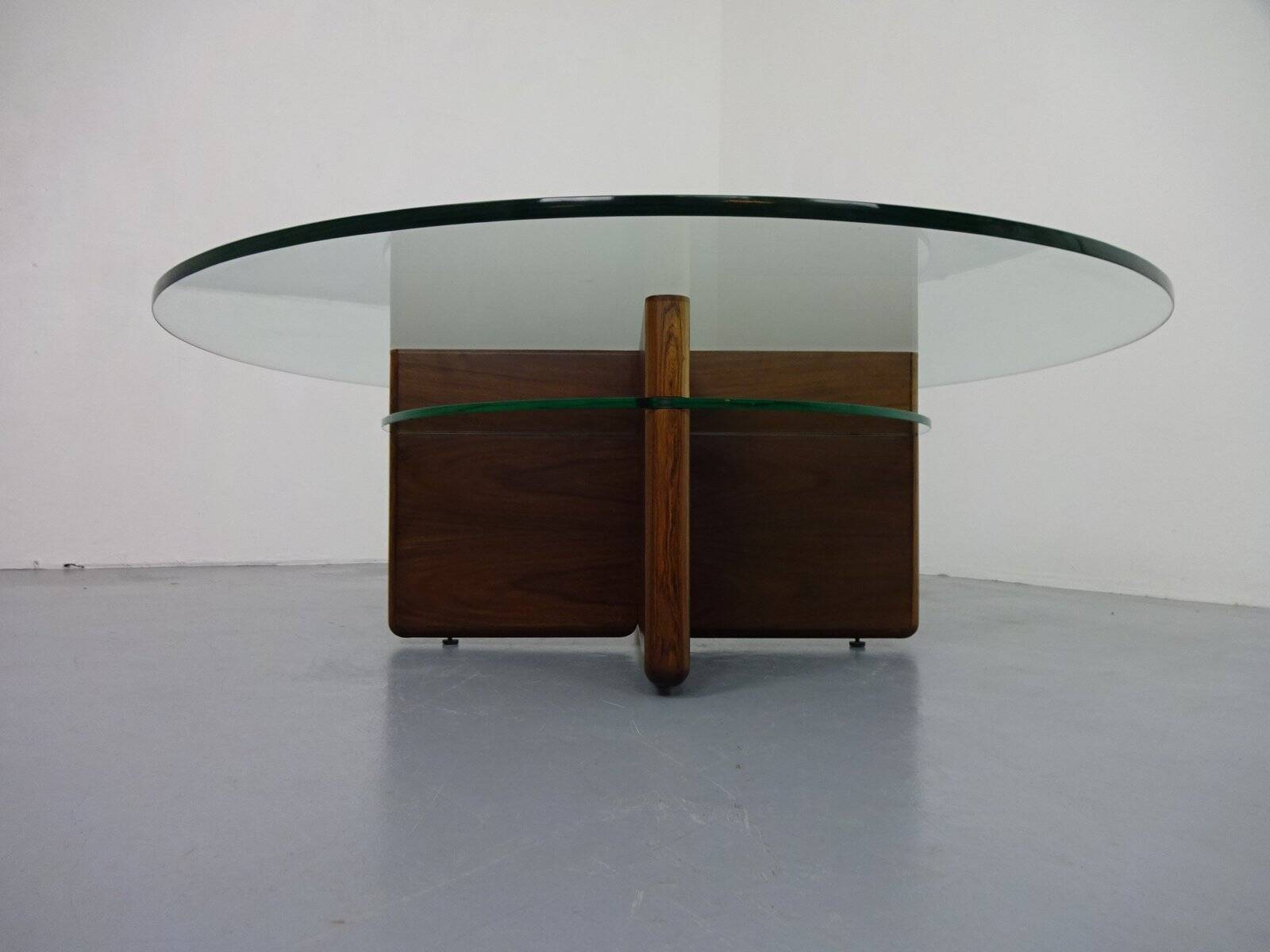 Italian rosewood and glass coffee table, 1960s