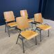 Set of 4 school armchairs with high wooden backs and anthracite grey legs, Netherlands