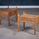 Brutalist Oak Bedside Tables attributed to Henning Kjærnulf, 1970s, Set of 2