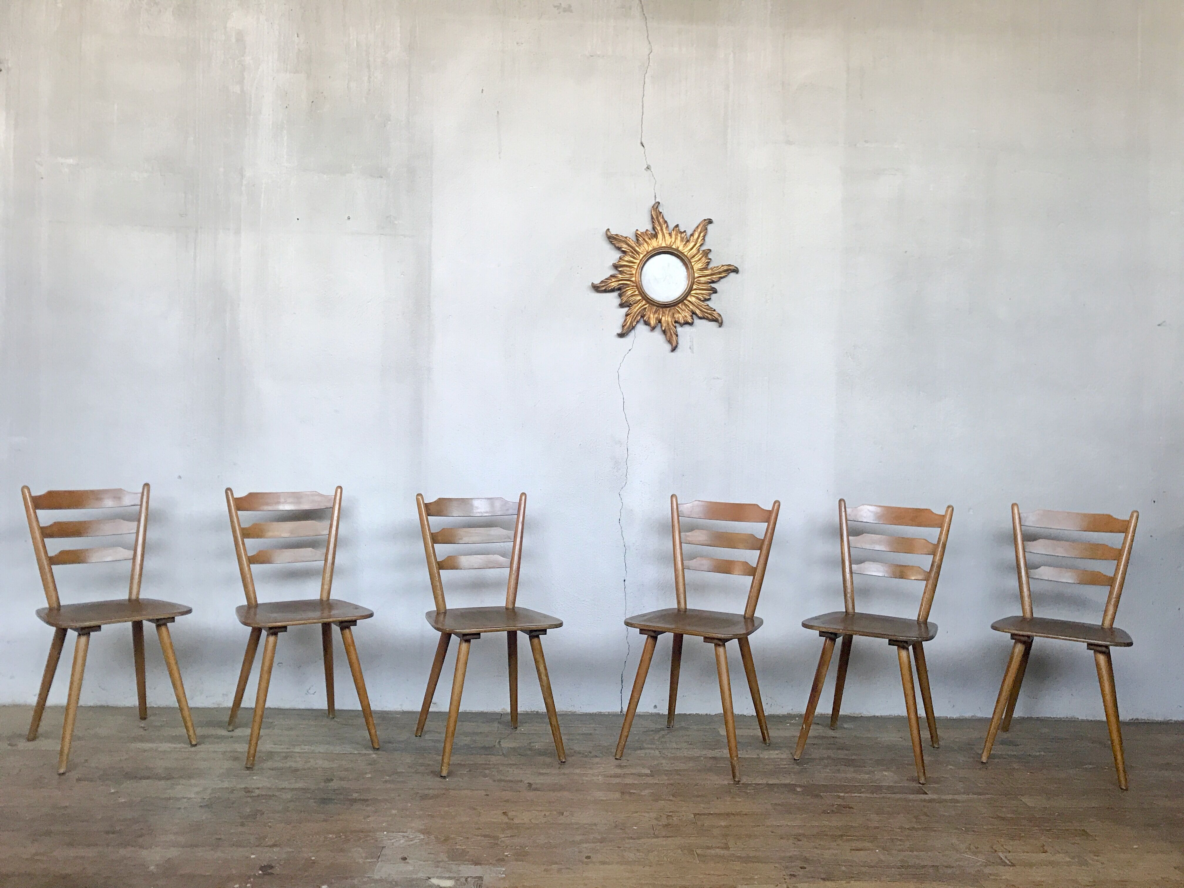 Series of 6 Scandinavian chairs or vintage wooden bistro