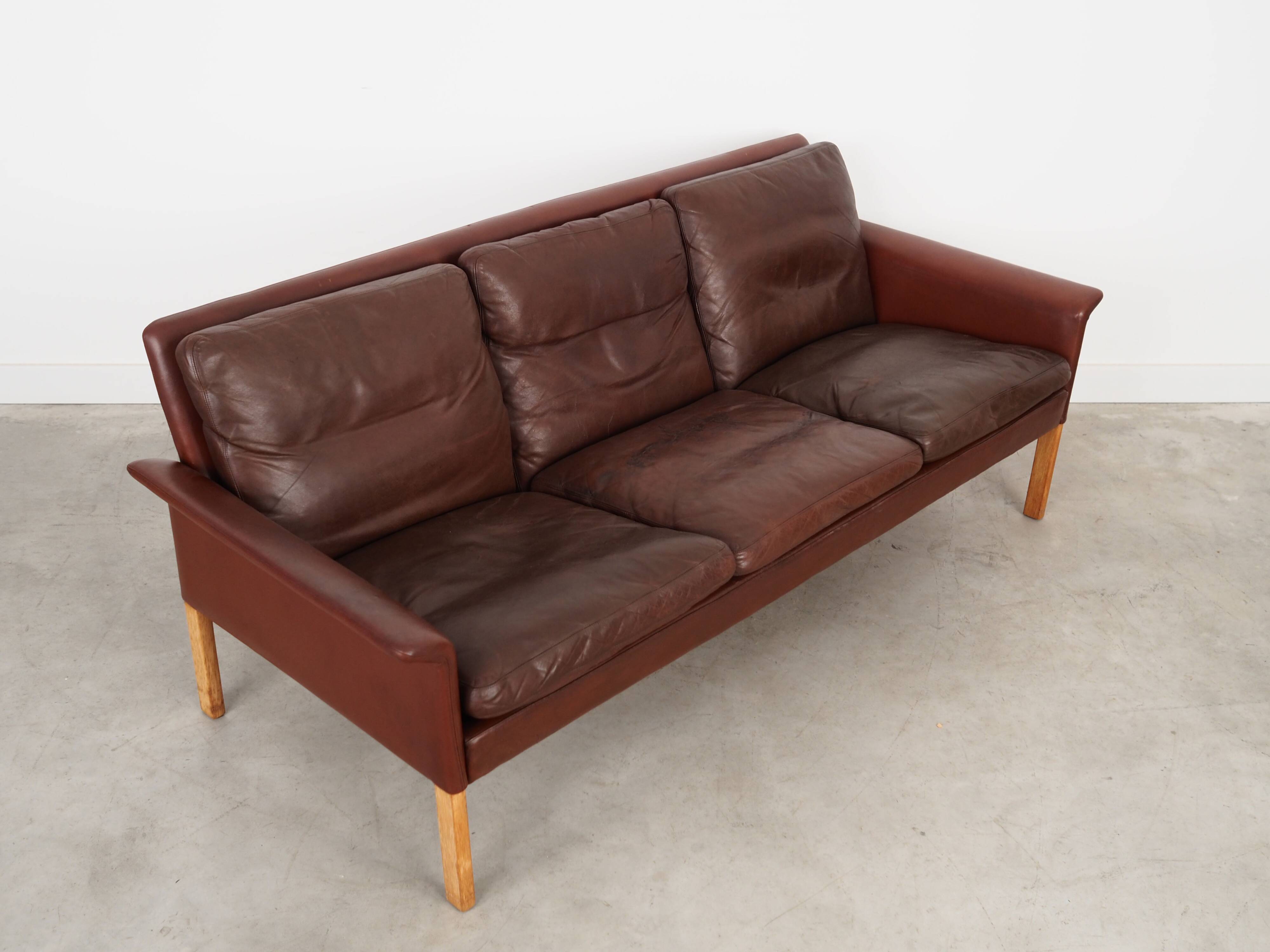Brown leather sofa, Danish design, 1960s