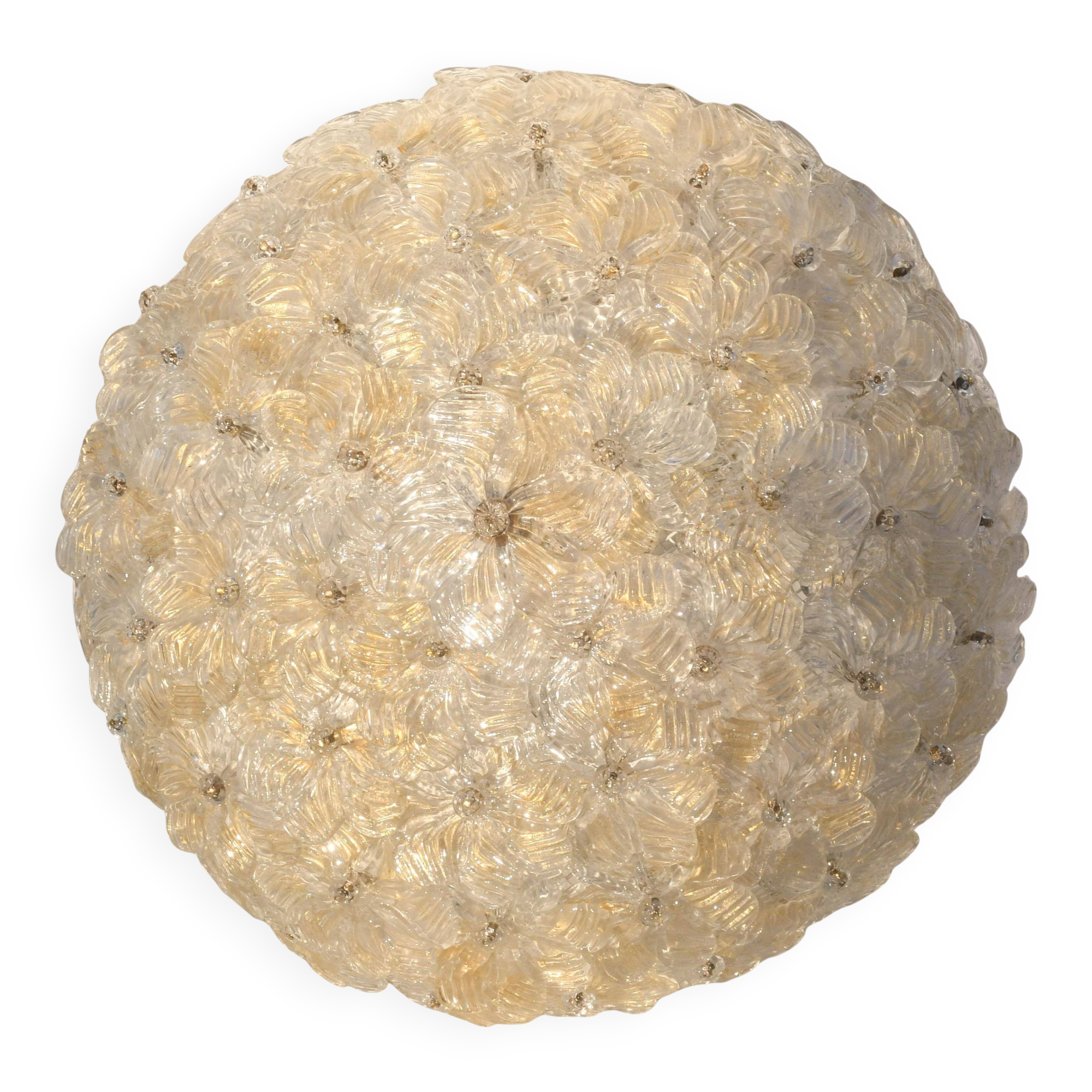 Murano Gold Ceiling Light Flower by Seguso for Venini, Italy, 1960s