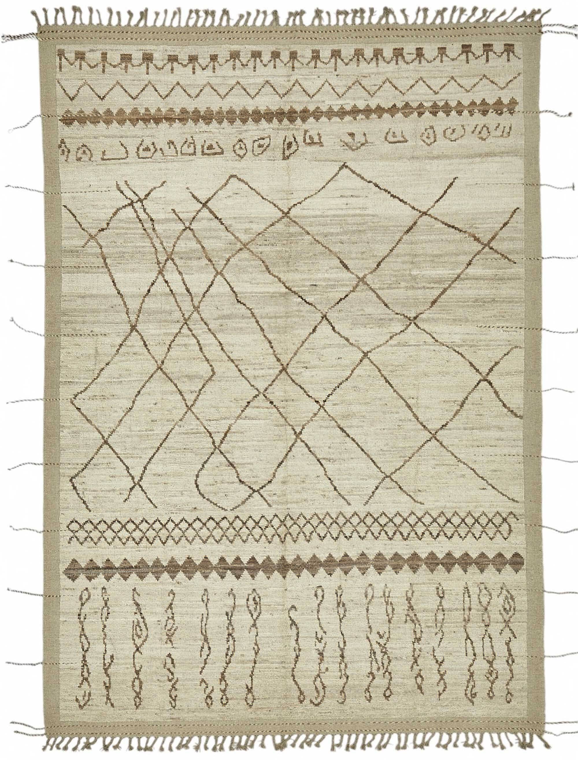 Hand-Knotted Tribal Unique 212 cm x 311 cm Beige Wool Carpet