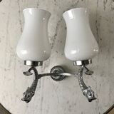 Duo of wall lamps in chrome metal and Opalines Japanese 50s